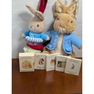 Gund Peter Rabbit Plush Set Kids Preferred Rattle 1986 Miniature Book Box Set